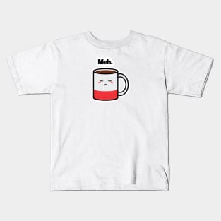 Meh. | Coffee | Charging | Low Battery | Cute Kawaii | White Kids T-Shirt